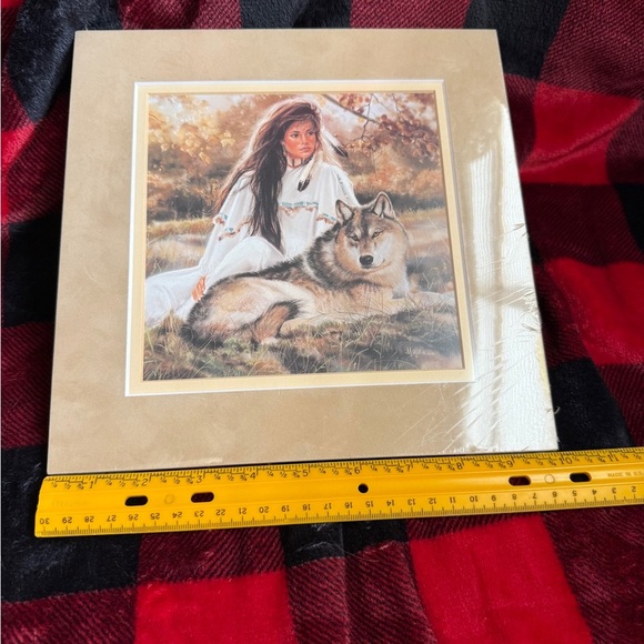 Maija 1993 Vintage Aspen Gold Native American Woman and Wolf Art Print 10x10 - Picture 5 of 11